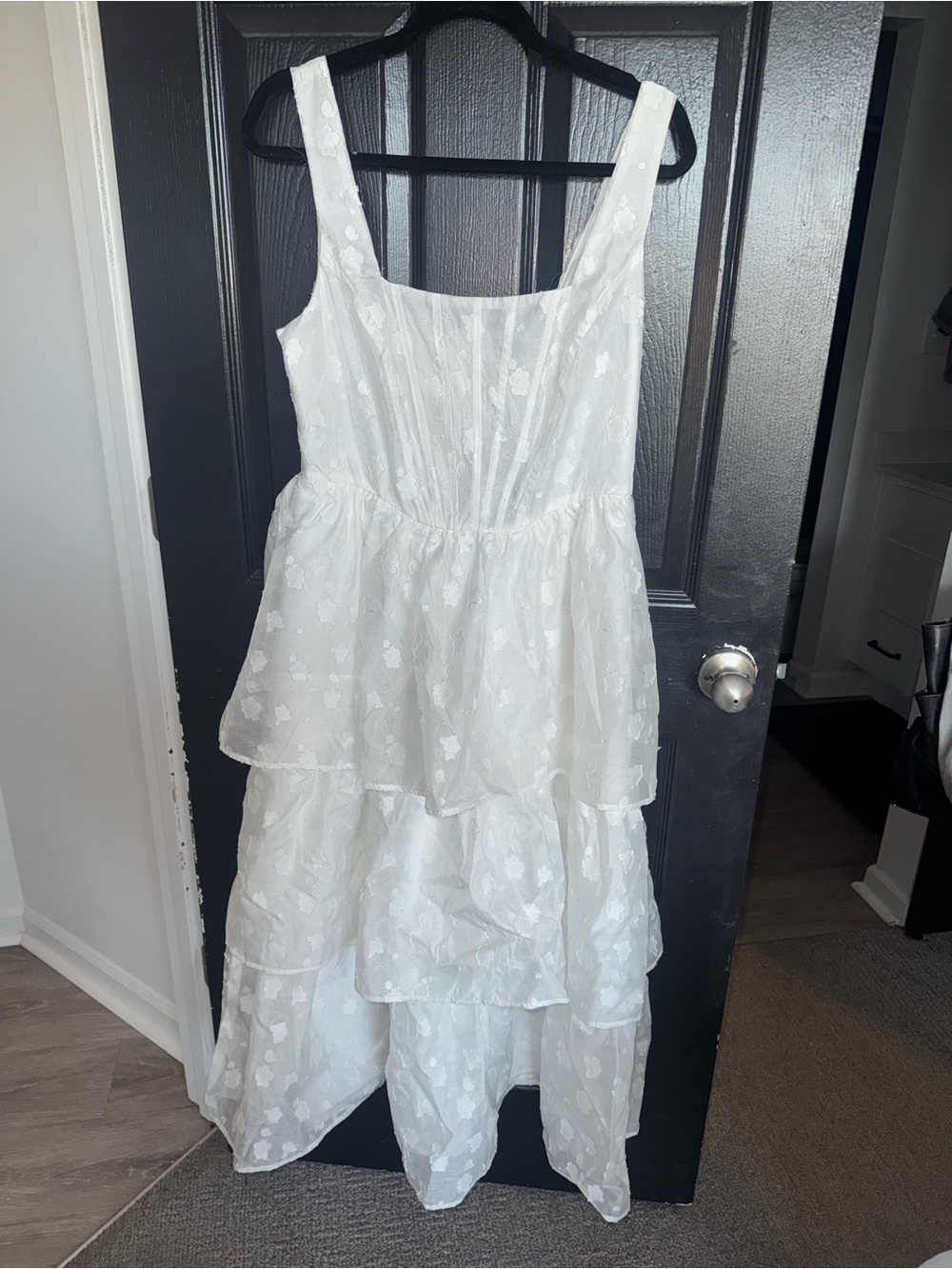 Lulu's White Tiered Midi Dress with Square Neck - Picture 4 of 9